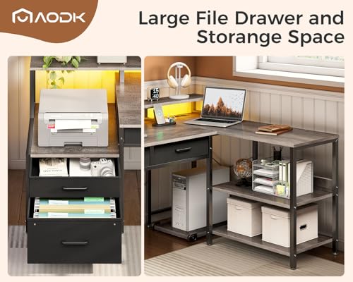 White L Shaped Desk with 5 File Drawers W5534