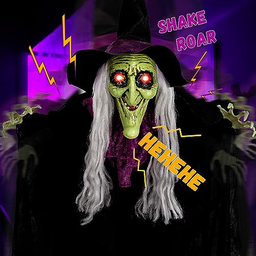 59” Animated Hanging Witch Halloween Decoration with Glowing Eyes and Sounds R4759