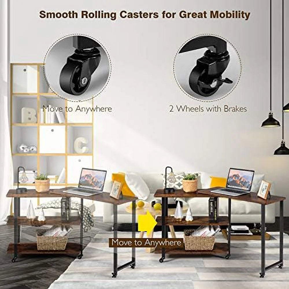 L-Shaped Corner Desk with 2-Tier Mobile End Table M846316