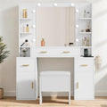 Snow White Vanity Desk with Mirror and Storage Bench R12894