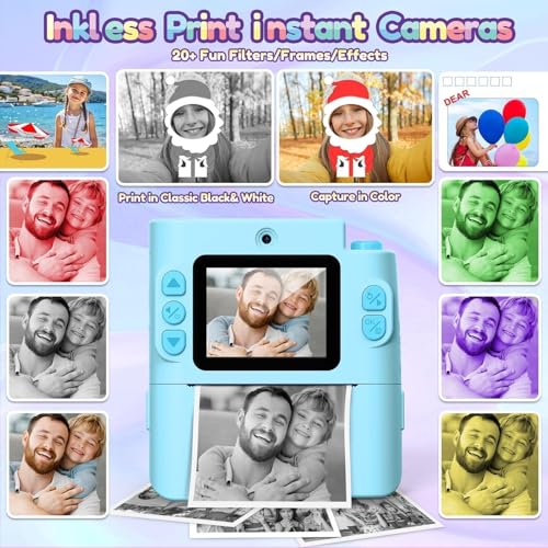 Instant Print Dual Lens Digital Camera with 32G SD Card Storage Bag Pink J26661