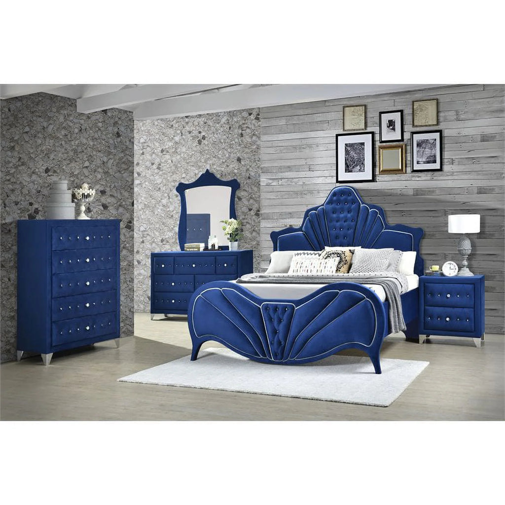 Queen Bed in Blue Velvet Q344
