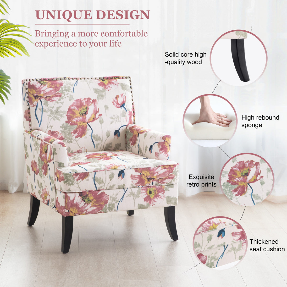 Set of 2 Upholstered Accent Chair with Wooden Legs C70413