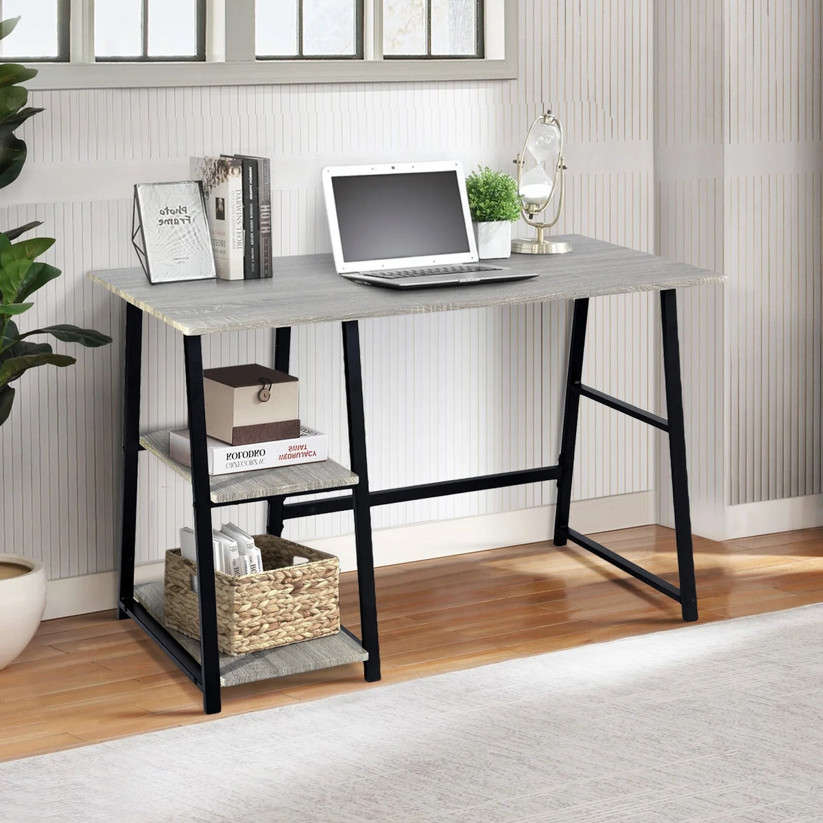 47'' Dark Grey Computer Writing Desk with 2-Tier Storage Shelves U25670