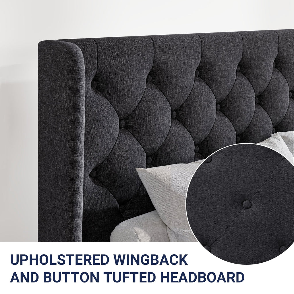 Queen Size Upholstered Platform Bed Frame with Wingback E66466