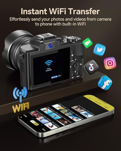 8K Digital Camera with Front and Rear Lens, Flash, Touch Screen, 64GB Card, 2 Batteries X89344