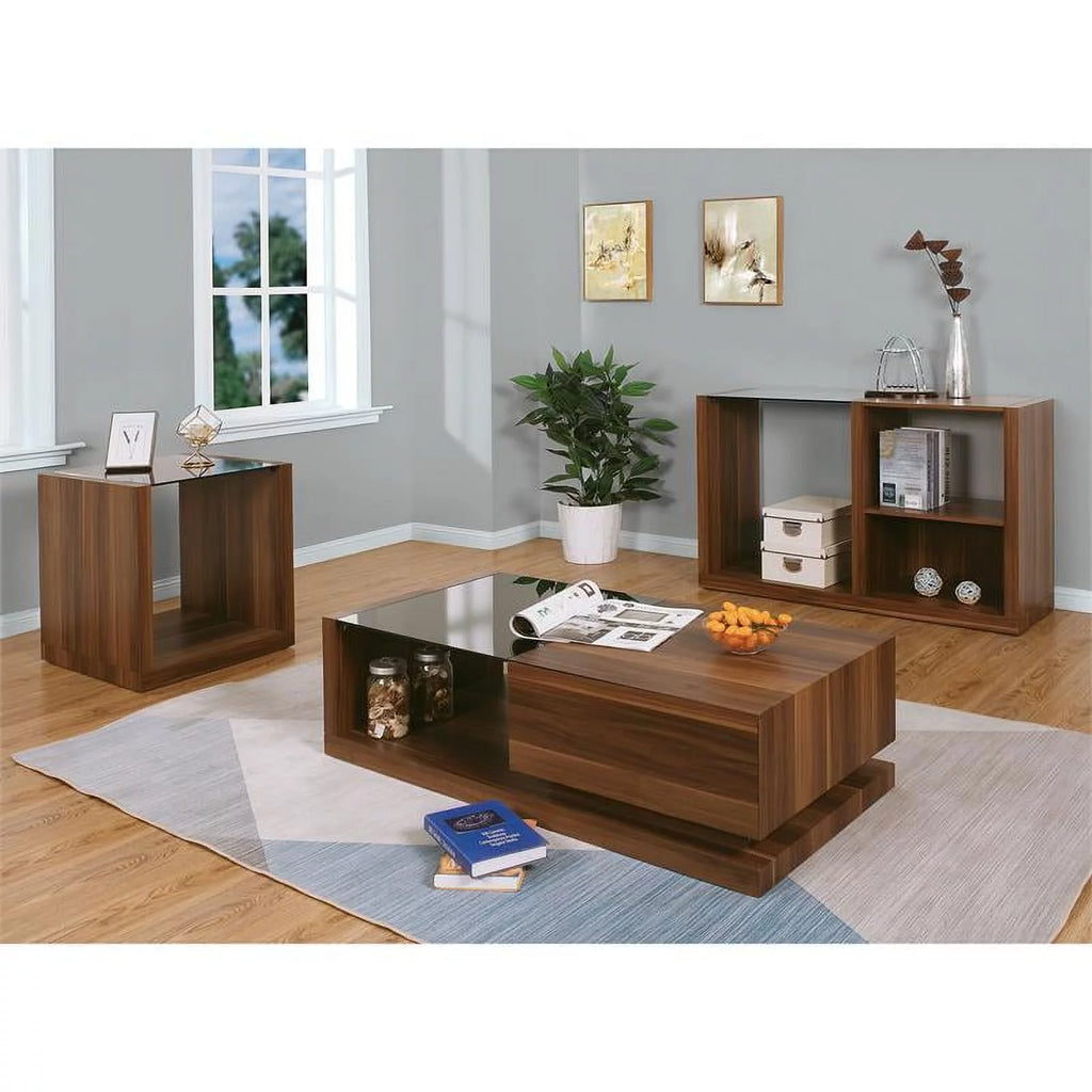 Contemporary Wood 2-Piece Coffee Table Set in Walnut Y55855