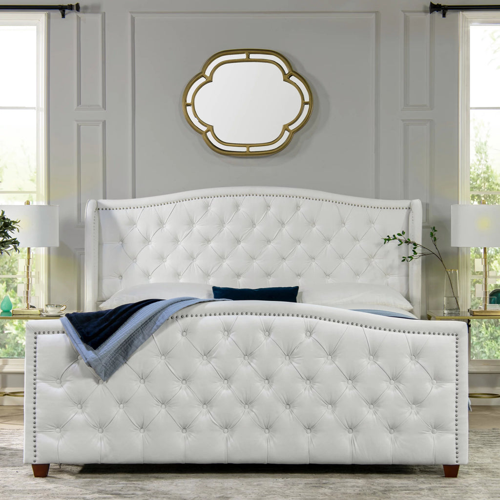 Tufted Wingback King Bed Bright White F8686