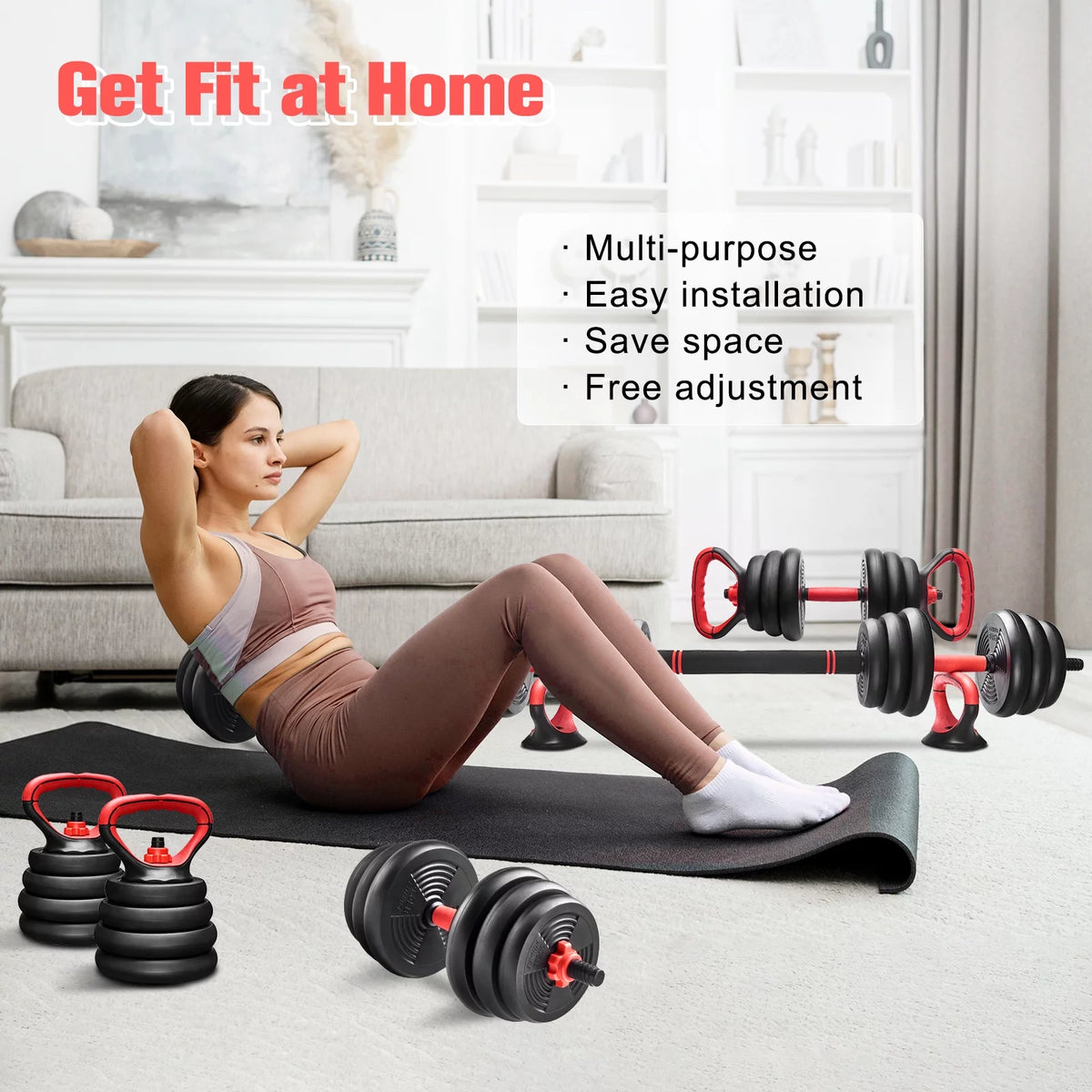 5 in 1 Adjustable Dumbbell Barbell Kettlebell Set 40LB A5004