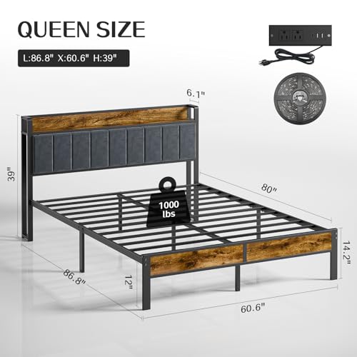 Full Bed Frame with Storage Charging Station Headboard P669971