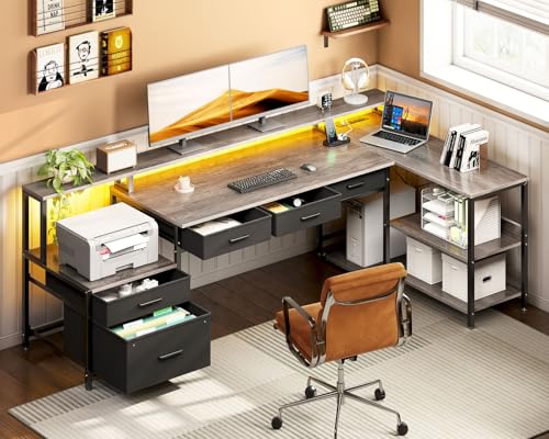 White L Shaped Desk with 5 File Drawers W5534