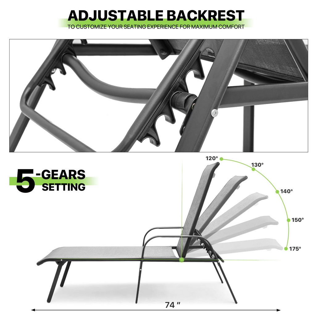 Set of 2 Grey Patio Lounge Chairs with Adjustable Backrest G964