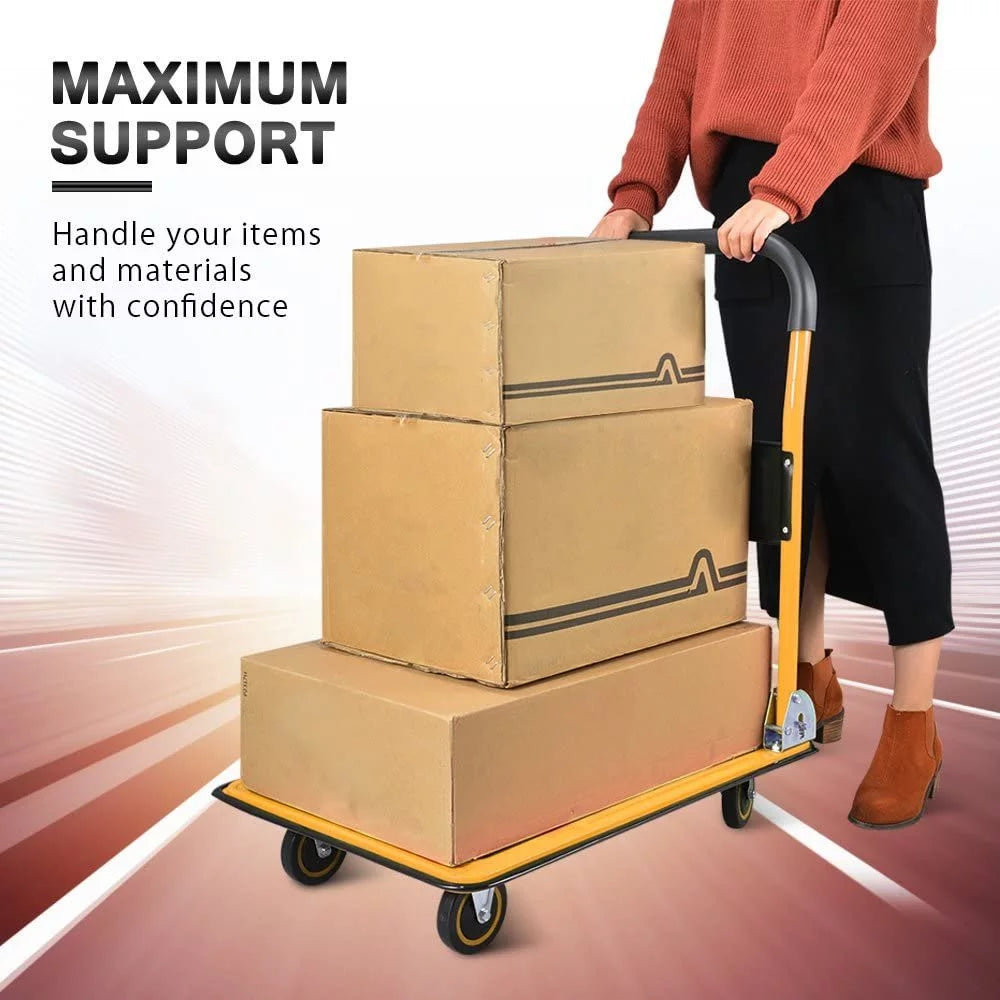 Yellow Foldable Push Cart Dolly with 360 Degree Swivel Wheels K797977