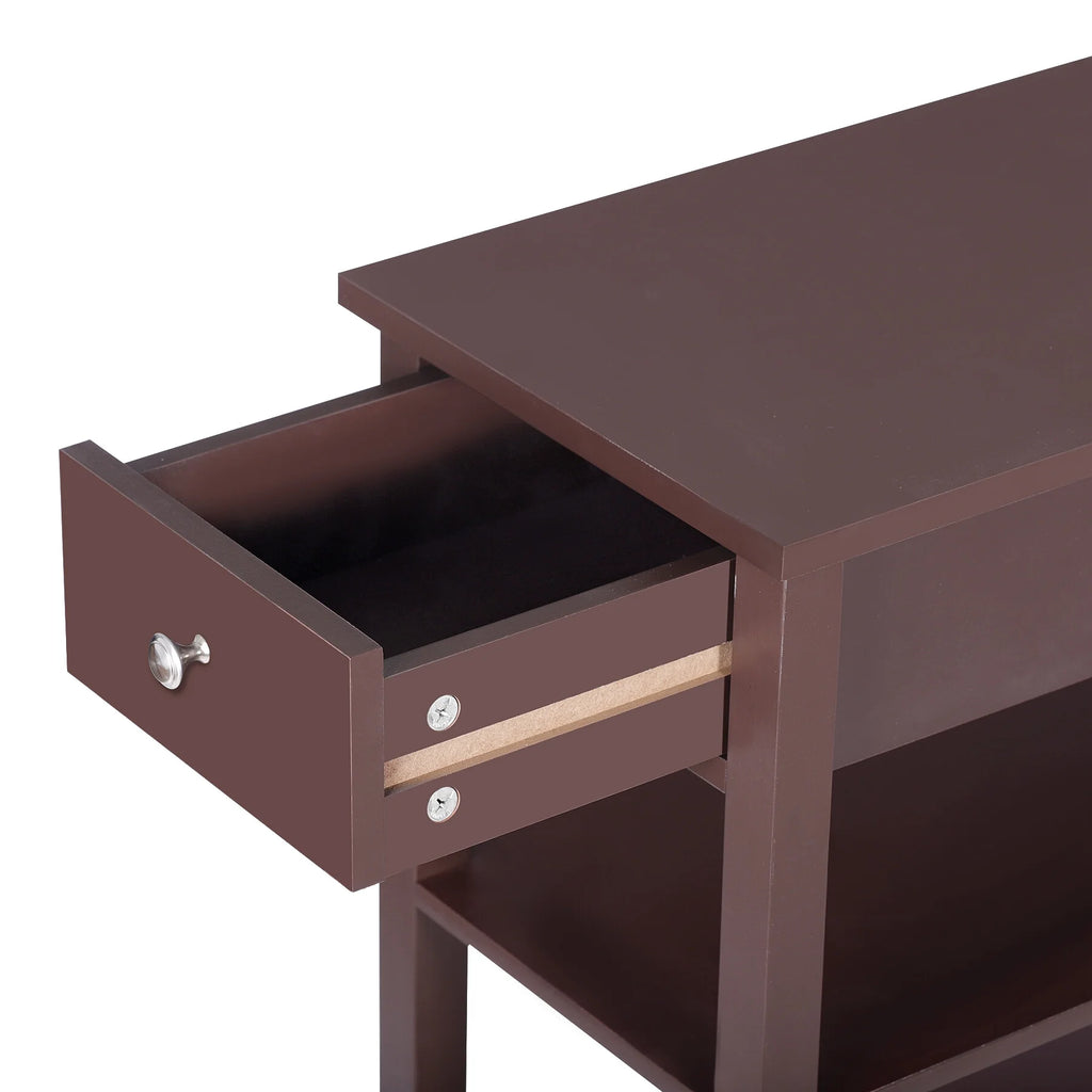 2 Pack 3-Tier Narrow MDF End Table with Drawer & Storage Shelf H55133