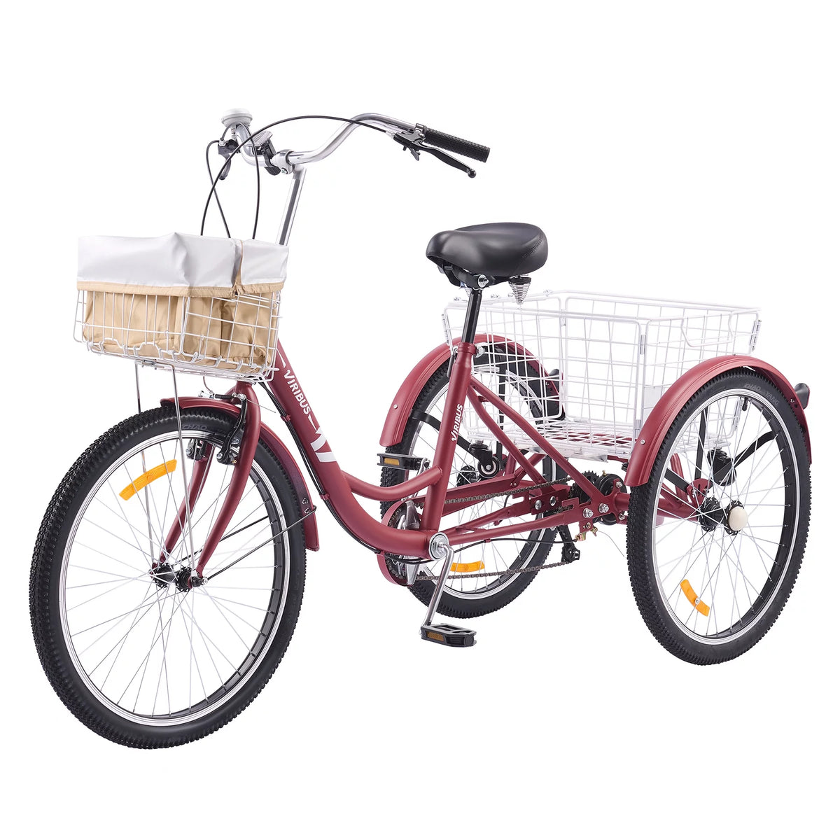 24 Inch 7 Speed Adult Trike with Adjustable Seat and 2 Baskets Matte Gray B1206
