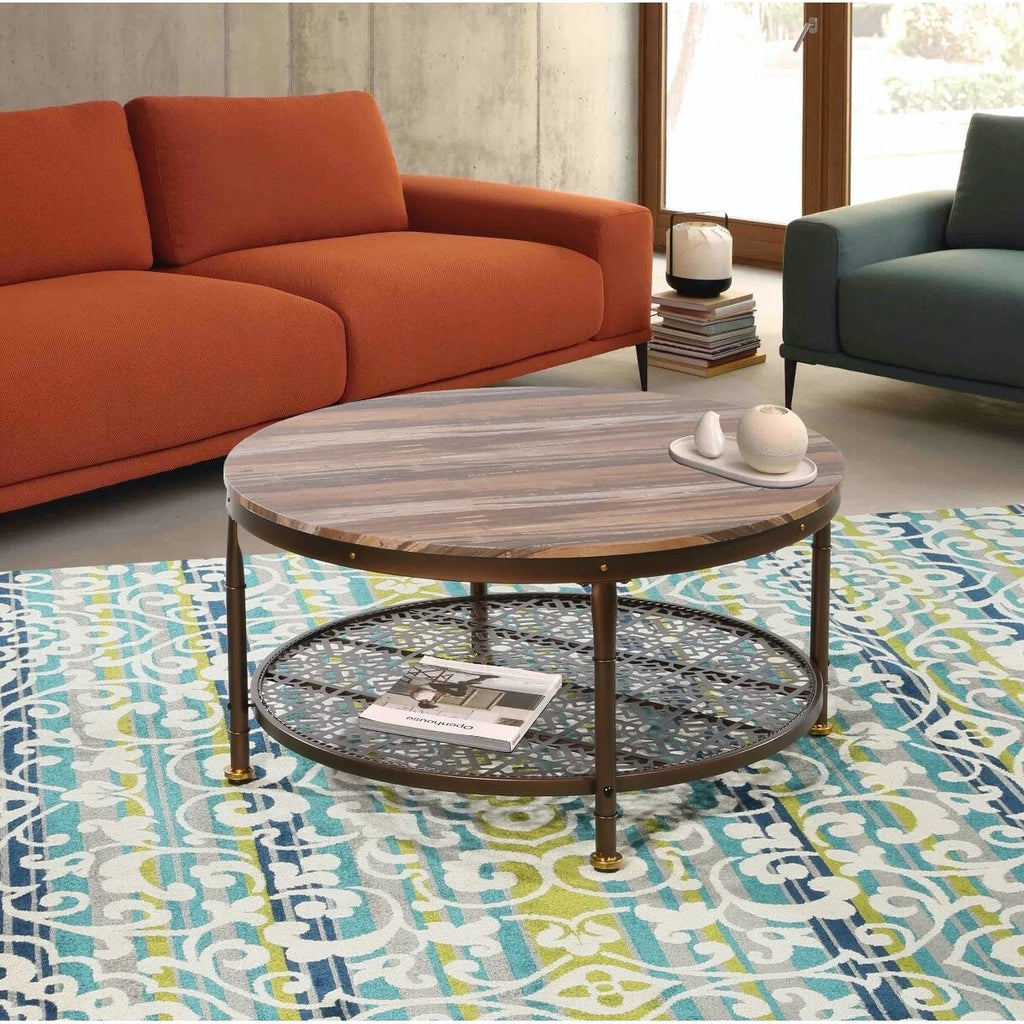 Round Wood and Metal Coffee Table 36 in I623860