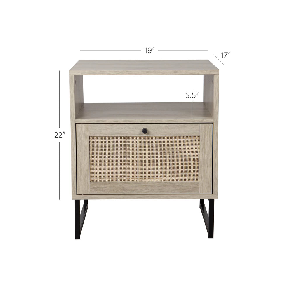 Natural Oak Wood Black Accent Storage End Table T61695