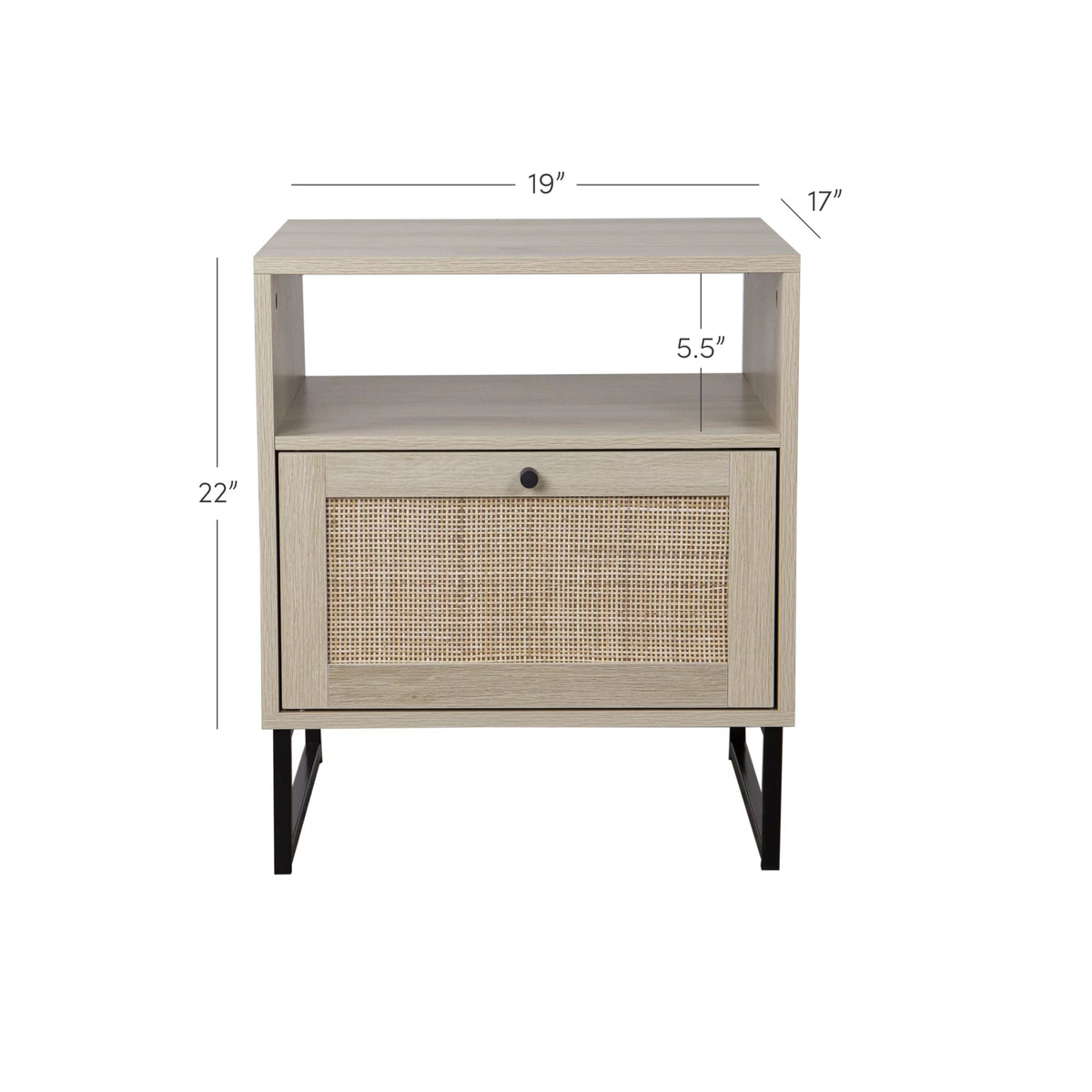 Natural Oak Wood Black Accent Storage End Table T61695