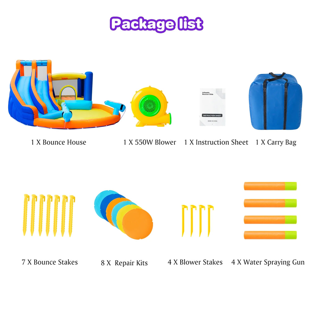 Kids Inflatable Water Slide Bouncer with Pool and Climbing Wall I5980