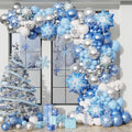 Blue Snowflake Balloon Garland Arch Kit with Silver Blue White Latex Balloons L6811