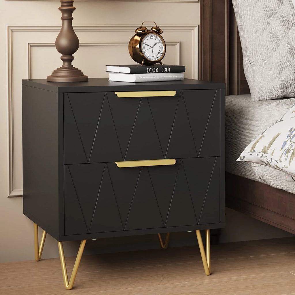 Black 2 Drawer Nightstand Bedside Table with Storage O7871