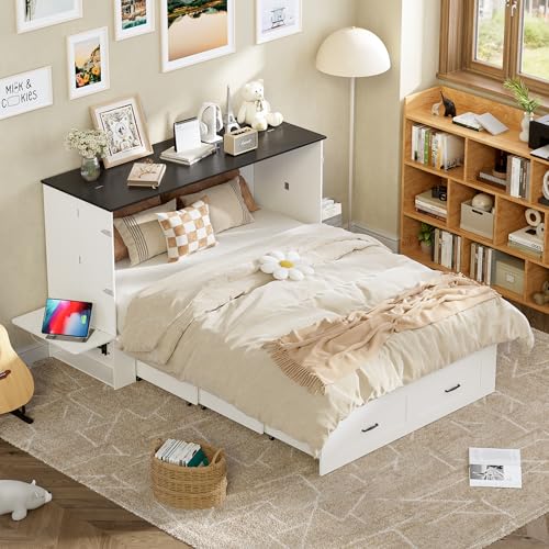 Queen Murphy Bed with Storage and Charging Station B6893