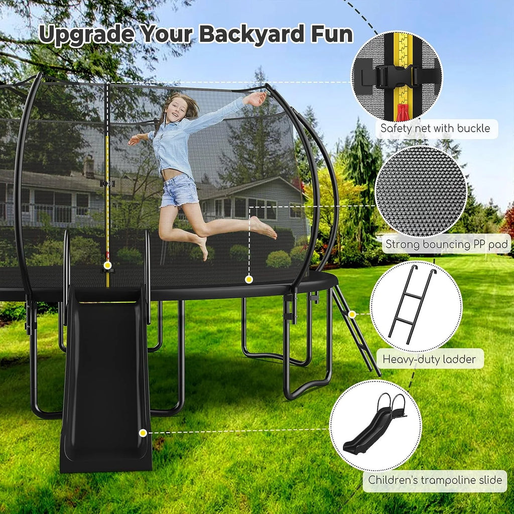 12 14 16FT Trampoline with Slide, Enclosure Net and Ladder D854189
