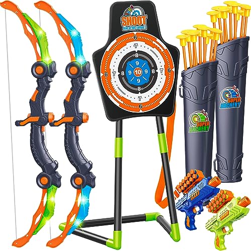 2 Pack LED Light Up Bow and Arrow Toy with 20 Suction Cup Arrows L999