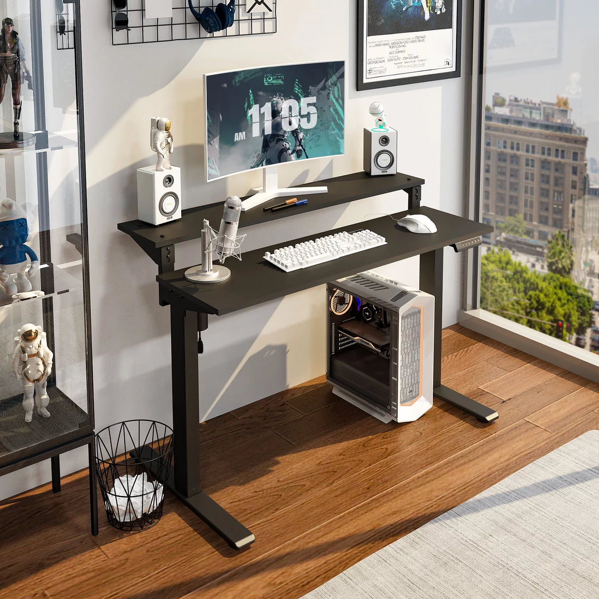 48"x24" Black 2-Tier Height Adjustable Standing Desk V40555