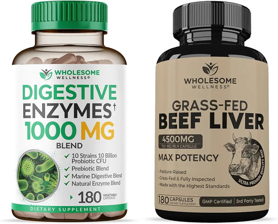 Digestive Enzymes 1000MG Prebiotics Probiotics Beef Liver Capsules L574