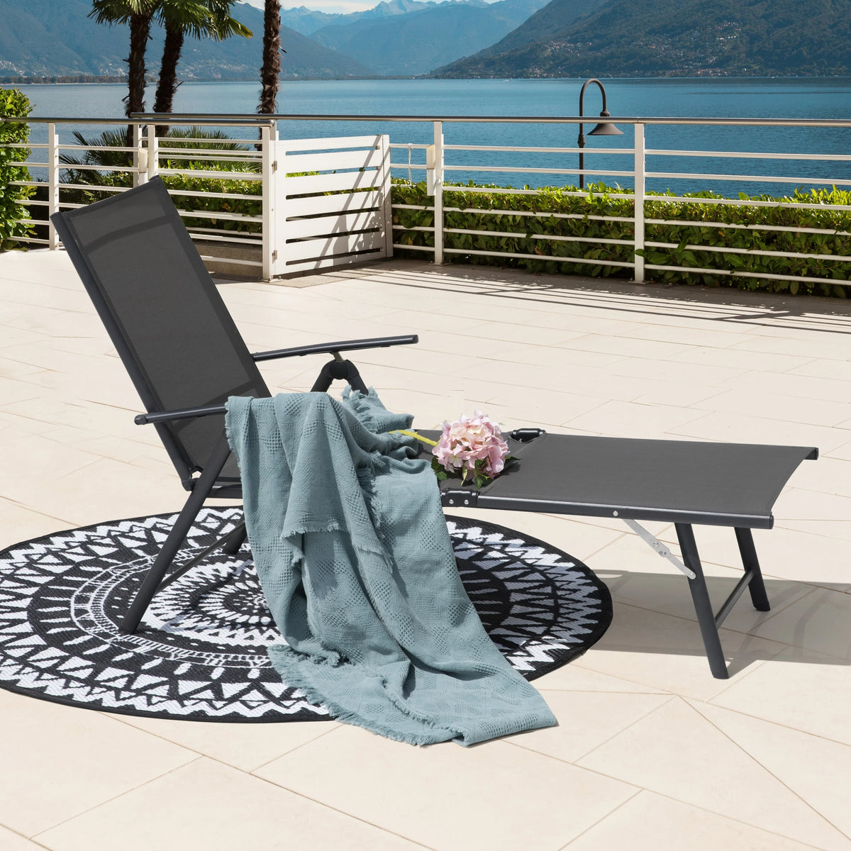 Outdoor Textilene Mesh Single Chaise Lounge Grey R14064