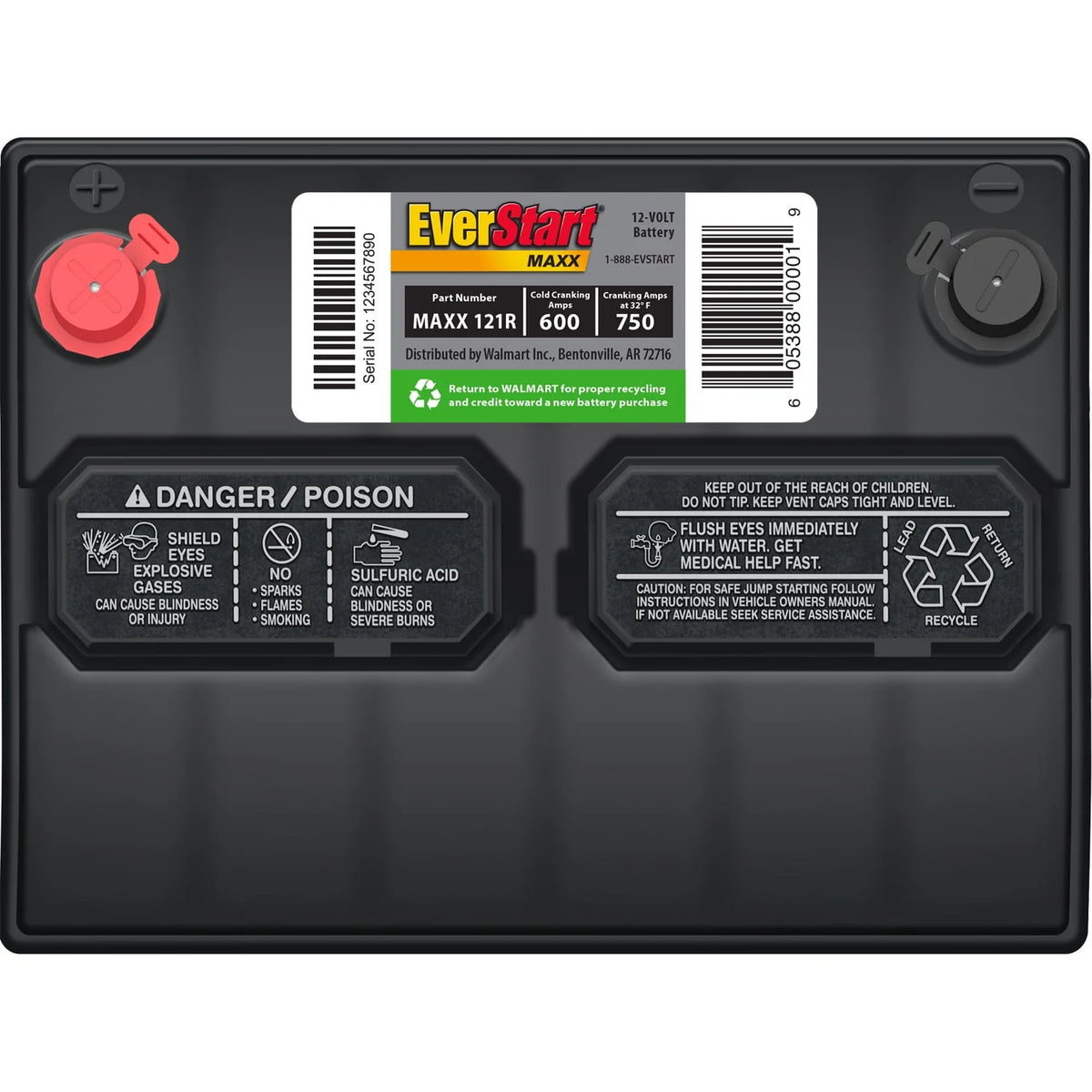 Lead Acid Automotive Battery, Group Size 121R 12 Volt, 600 CCA A7336