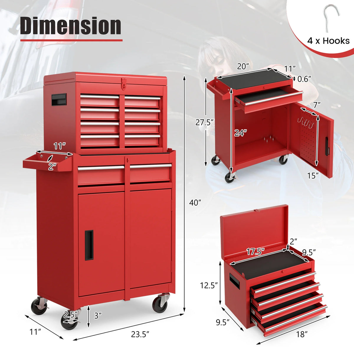 Red 5 Drawer Metal Rolling Tool Chest Cabinet D978050