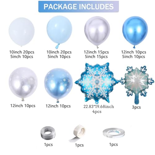 Blue Snowflake Balloon Garland Arch Kit with Silver Blue White Latex Balloons L6811