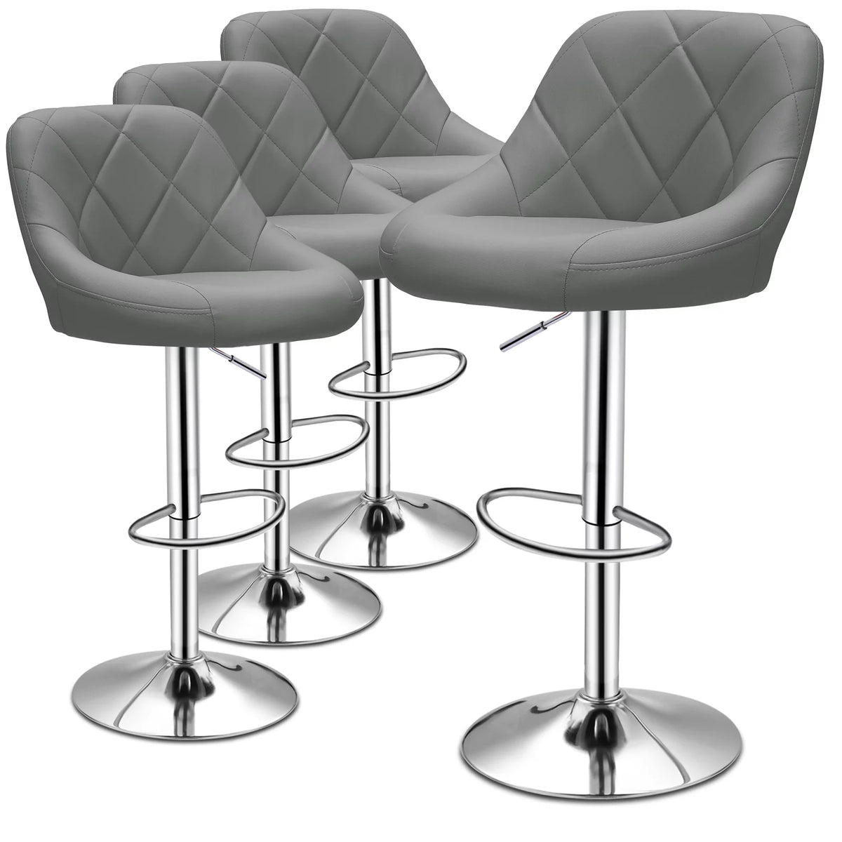 Set of 4 Grey Faux Leather Swivel Bar Stools U830