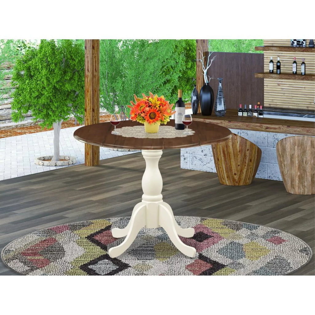 Drop Leaf Kitchen Table with Walnut Top and Linen White Pedestal Leg D183