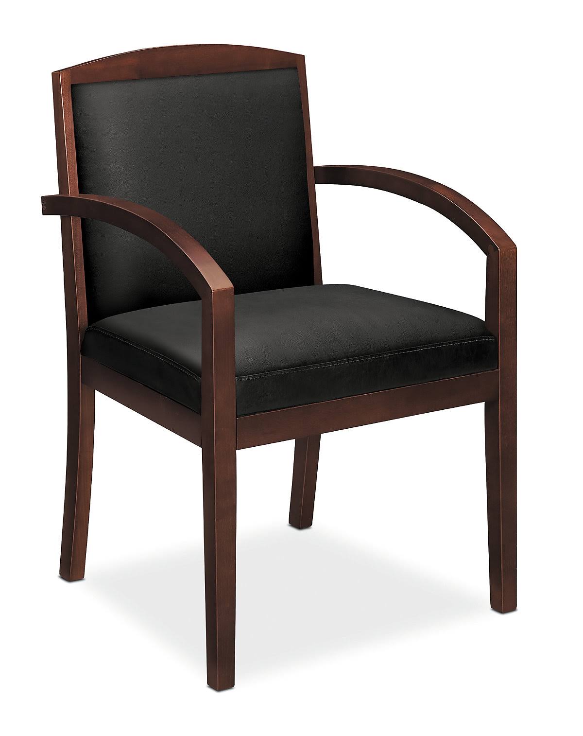 Black Leather Wood Guest Chair U358