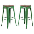 Green Wood Grain Metal Bar Stool Set of 2 E4097
