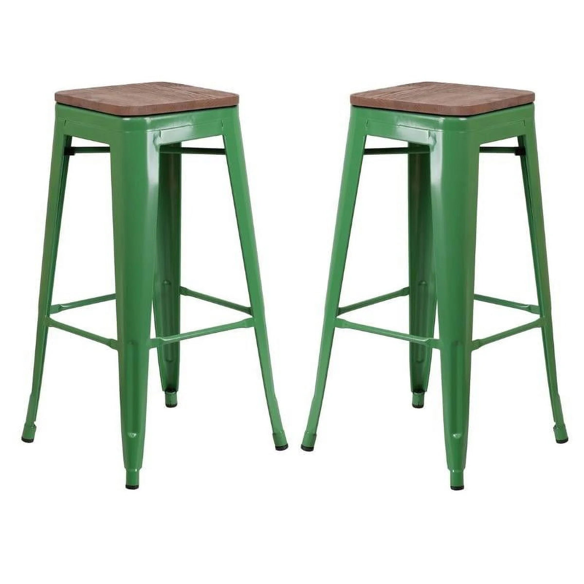 Green Wood Grain Metal Bar Stool Set of 2 E4097