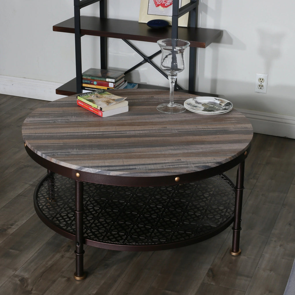 Round Wood and Metal Coffee Table 36 in I623860