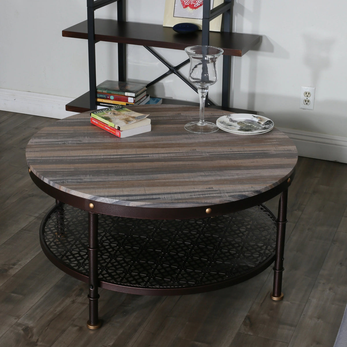 Round Wood and Metal Coffee Table 36 in I623860