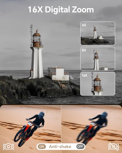 8K Digital Camera with Front and Rear Lens, Flash, Touch Screen, 64GB Card, 2 Batteries X89344