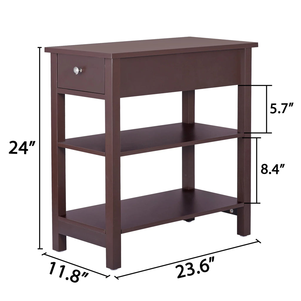 2 Pack 3-Tier Narrow MDF End Table with Drawer & Storage Shelf H55133