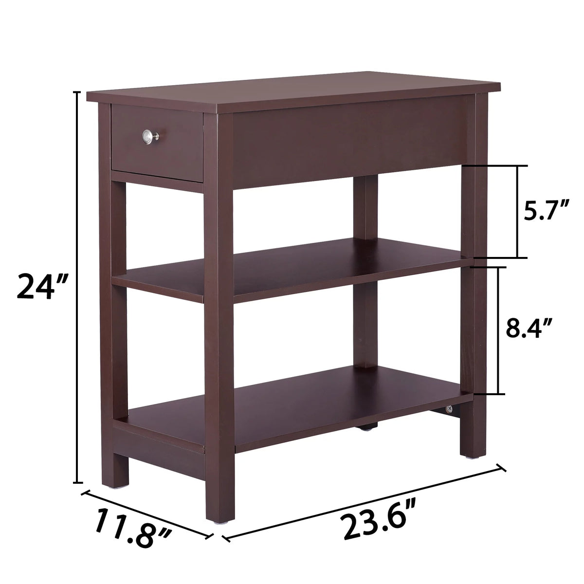 2 Pack 3-Tier Narrow MDF End Table with Drawer & Storage Shelf H55133