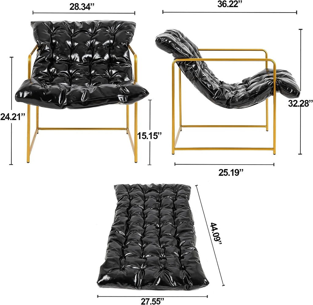 Black Faux Leather Accent Chair with Gold Metal Frame, Set of 2 E468795