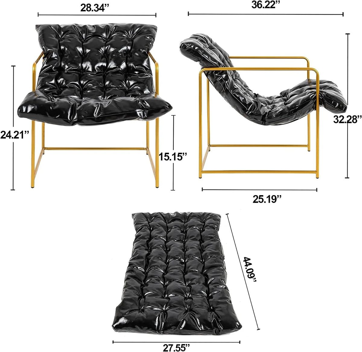 Black Faux Leather Accent Chair with Gold Metal Frame, Set of 2 E468795