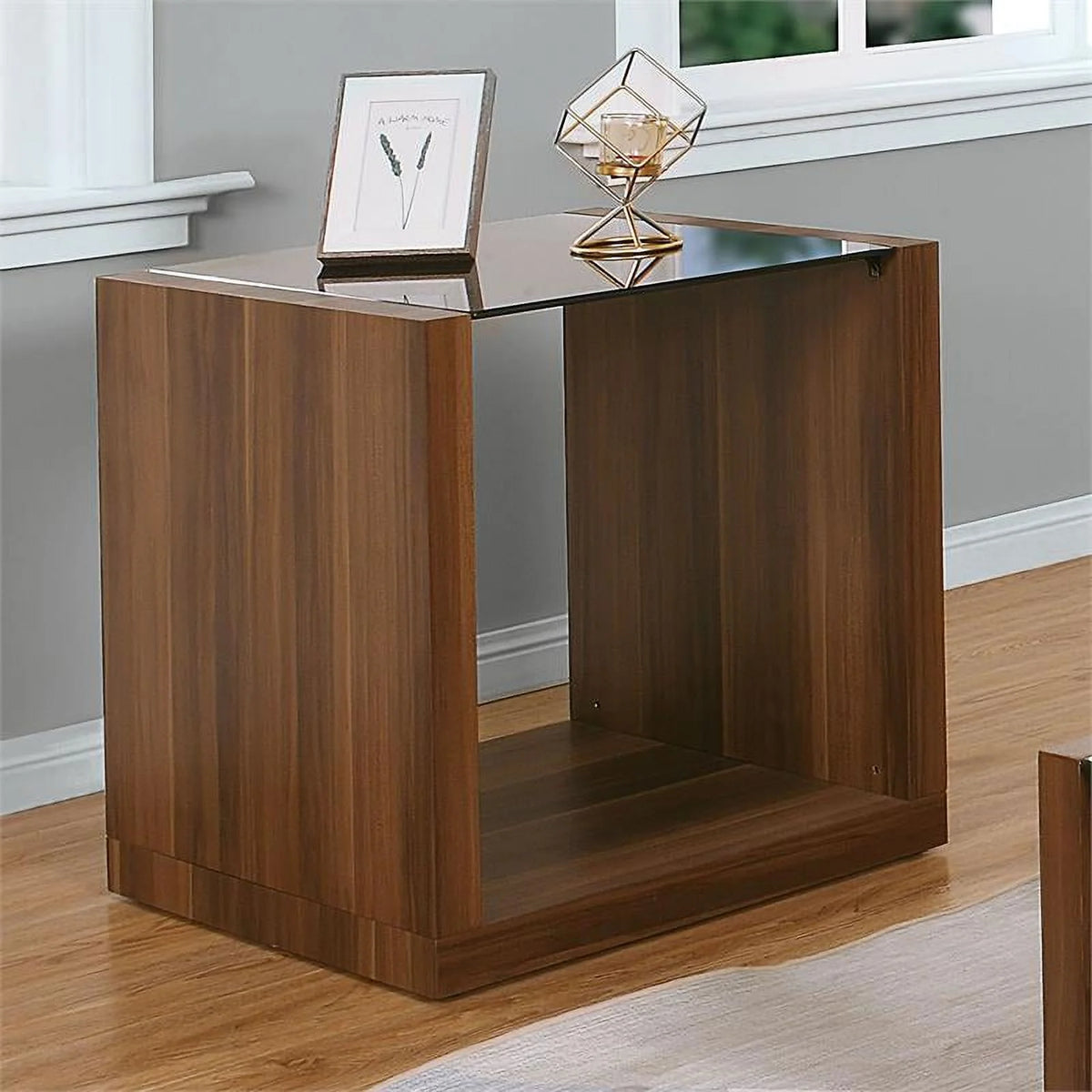 Contemporary Wood 2-Piece Coffee Table Set in Walnut Y55855