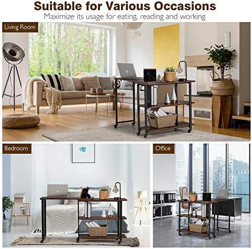 L-Shaped Corner Desk with 2-Tier Mobile End Table M846316