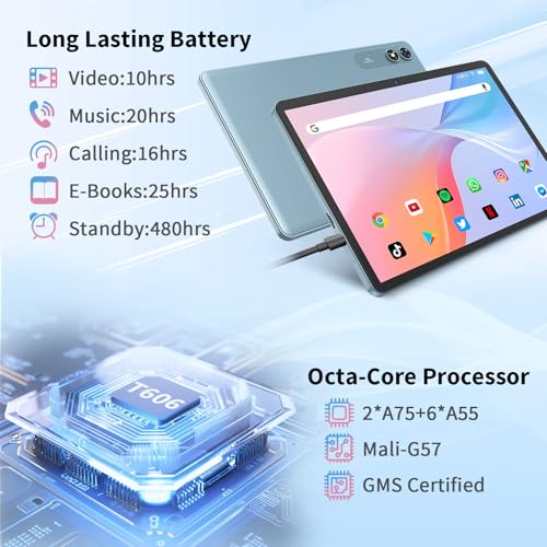 Android 15 Tablet with Keyboard, 26GB+256GB, 10.1 Inch, 8000 mAh, 5G WiFi, Dual Camera, 2 in 1, Black M110
